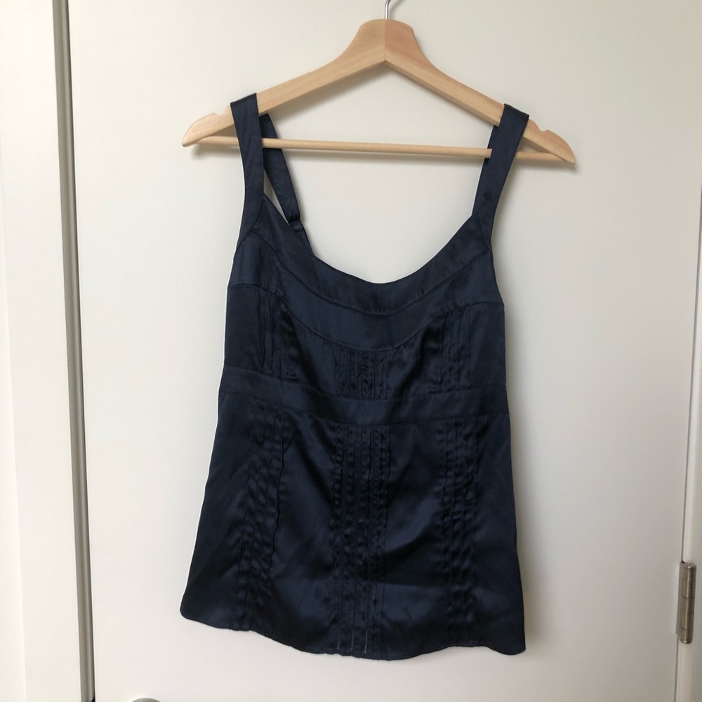 Navy silk corset-style tank
